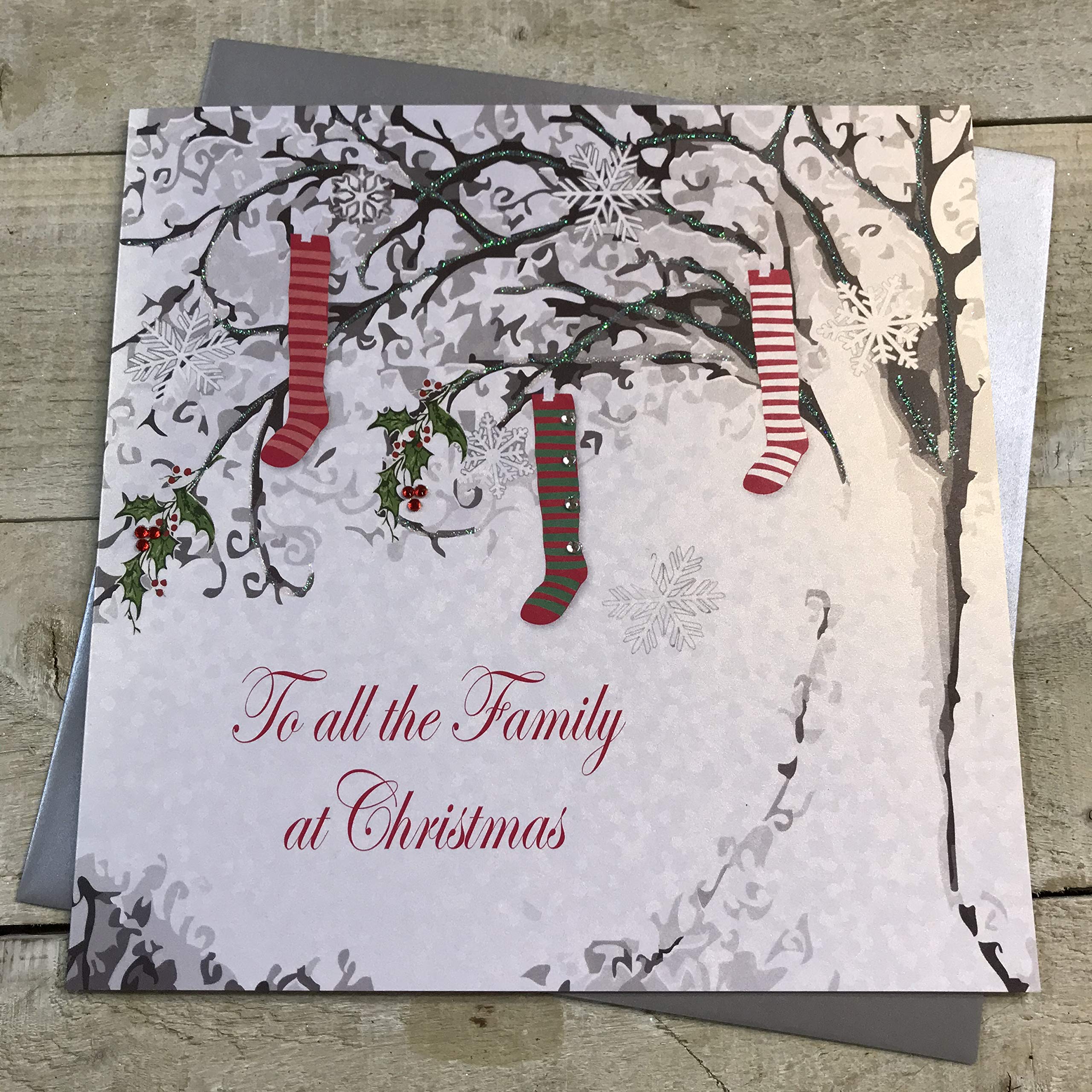 WHITE COTTON CARDS To All The Family Handmade Christmas Card (Code x14-52),16cm x 16cm