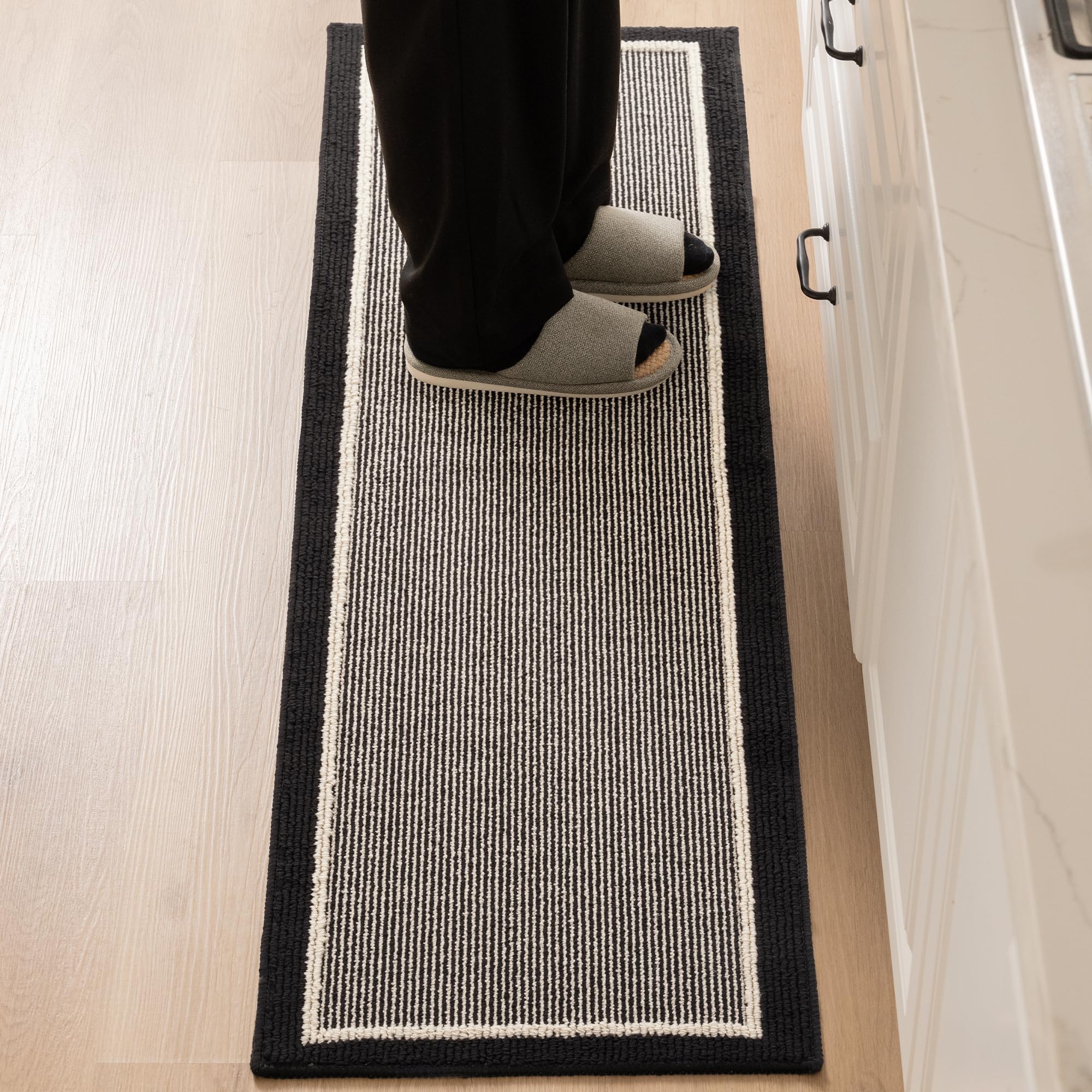 Photo 1 of GRANNY SAYS Kitchen Mats for Floor, Kitchen Rugs Non Slip Washable, Runner Rugs for Kitchen Floor, 59" x 17.7", Stain Resistant Comfort Standing Mat Made of 100% Polypropylene, Black - White Stripes
