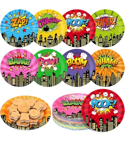 Superhero Comic Party Paper Dinner Plates - 8 Count, Disposable Hero Themed Tableware For Kids - View #3