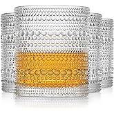 OPAYLY hobnail Drinking Glasses Old Fashion Glass 10oZ rocks glasses Set of 4 glasses Water Juice Cocktail Vintage Glassware Set Gift for Men Women