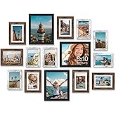 Vittanly 15 Pack Picture Frames Collage Wall Decor for Mounting or Tabletop, Gallery Frame Set for Family, Multi Sizes Including 3pcs 8x10, 6pcs 5x7, 6pcs 4x6, Black, Brown and Distressed White