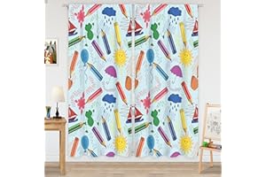 MESHELLY Kids Cartoon Crayon Curtains 42W x 63H Inch 2 Panel Rod Pocket Colorful Nursery Bedroom Decor Cute Pencil Child Girls Preschool Playroom Funny Living Room Window Drapes Treatment Fabric