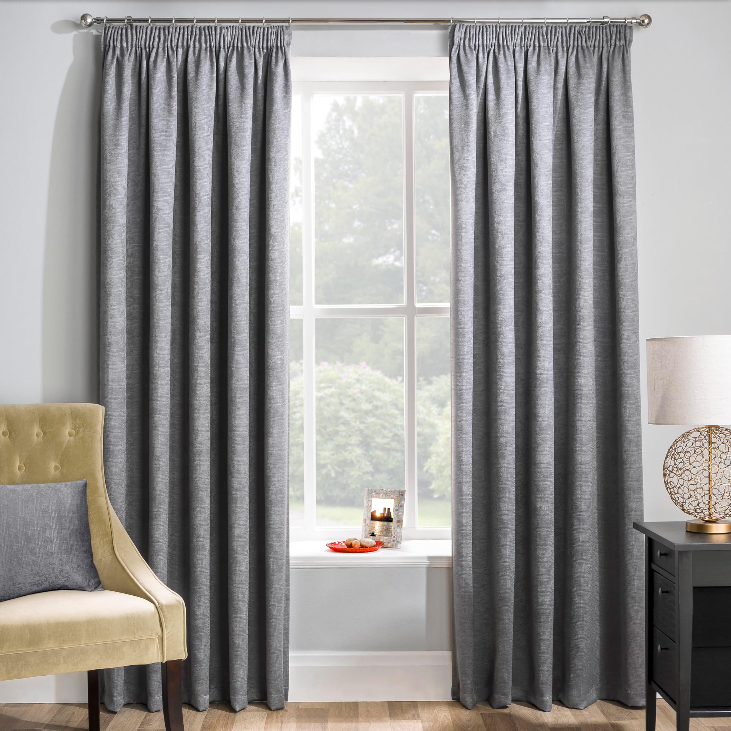 Enhanced Living Matrix Grey Silver Curtains for Living Room - 46x54 inch (117x137 cm) - Tape Top Noise Reducing Thermal Curtains for Bedroom - 2 x Curtain Panels