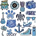 16pcs Blue Iron on Patches Hawaii Embroidered Patches Iron on Summer Beach Patches for Hats Backpacks Clothes