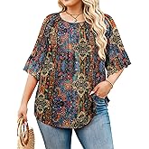 IN'VOLAND Plus Size Tops for Women 3/4 Sleeve Shirts Dressy Casual Crew Neck Blouse Spring Summer Clothes