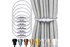 Nieffeiy Magnetic Curtain Tiebacks 6Pack Outdoor Curtain Tie Backs Rope Decorative Magnetic Curtain Holders for Drapes Window Treatment Holdbacks, Grey