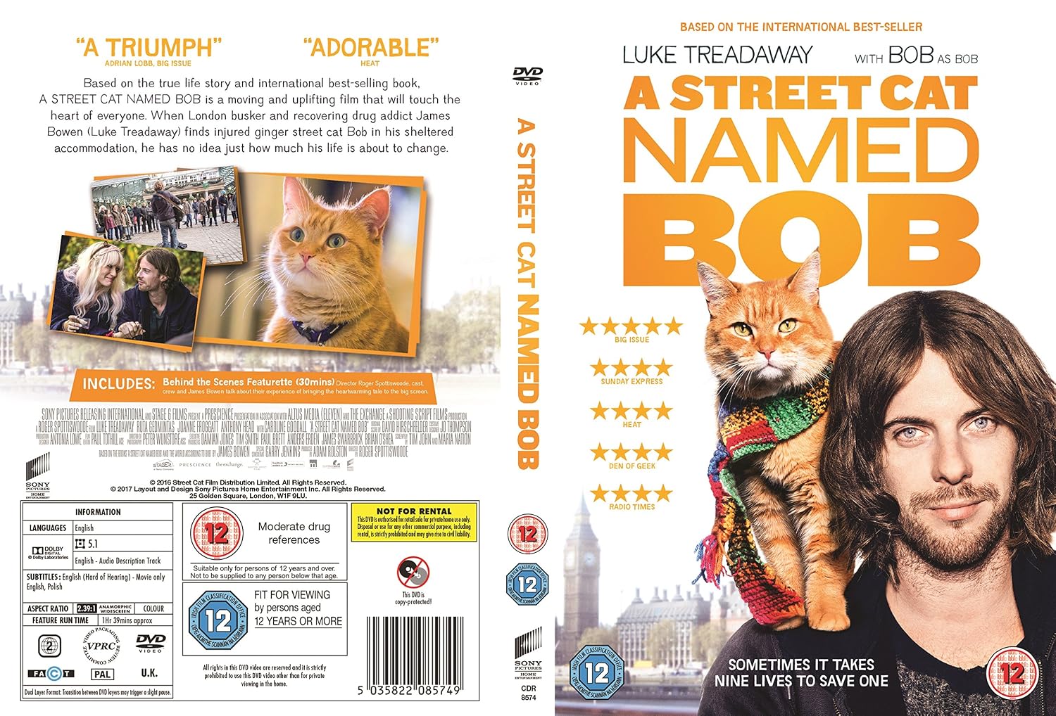 A Street Cat Named Bob [DVD] [2016]: Amazon.co.uk: Luke Treadaway ...