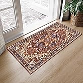 Moynesa Ultra-Thin Washable Kitchen Rugs, 2x4 Small Entryway Rug Door Mat Non Slip Stain Resistant, Oriental Throw Rug for Front Indoor Entrance Bathroom Laundry Room, Brown/Multi