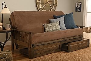 Jerry Sales Tucson Rustic Walnut Frame and Mattress Set with Choice to add Drawers, 8 Inch Innerspring Futon Sofa Bed Full Size Wood (Marmont Mocha Matt, Frame and Drawers)