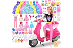 MINIFUN 75 Pcs Doll Scooter Set, Doll Clothes and Accessories, Doll Playset Dress up Toys for Girls Kids Toddlers, Gift Toys for Age 3 4 5 6 7 8