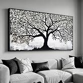 Tree of Life Wall Art Black White Abstract Canvas Painting Framed 30"x60" | Large Home Decor for Living Room, Bedroom, Dining Room, Home Office, Entryway &amp; Hallway, Contemporary Art