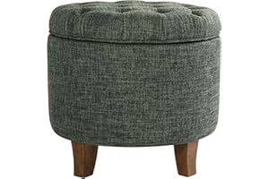 Homepop Home Decor | Upholstered Round Tufted Foot Rest Ottoman | Ottoman with Storage for Living Room & Bedroom | Decorative Home Furniture, Green Clover Fabric