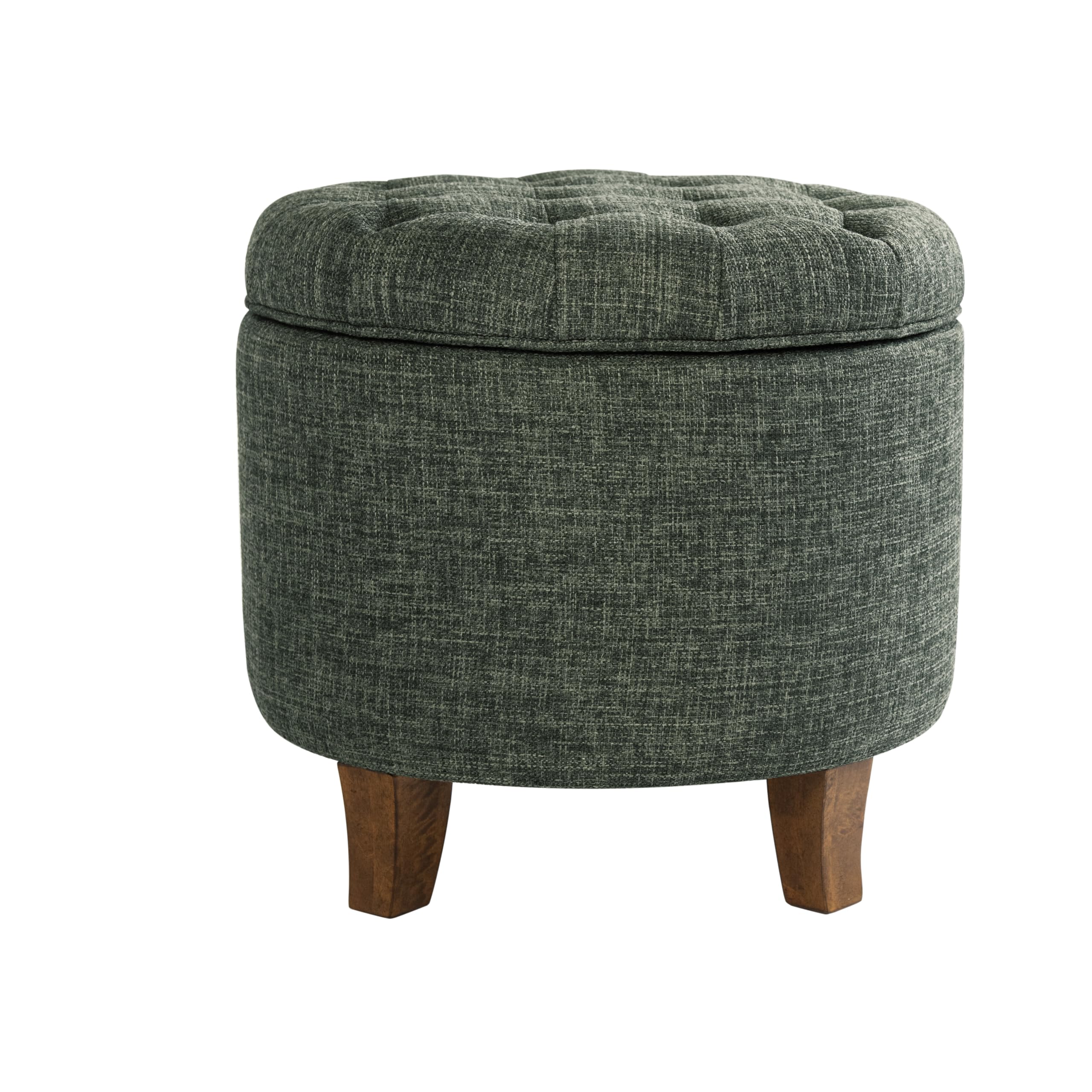 Homepop Home Decor | Upholstered Round Tufted Foot Rest Ottoman | Ottoman with Storage for Living Room & Bedroom | Decorative Home Furniture, Green Clover Fabric Image