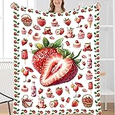Strawberry Throw Blanket, Strawberries Throw, Fresh Fruit Gifts for Boys Girls Adults,Plush Lightweight Flannel Quilts for Bedroom Sofa Living Room Decor, 40"x50" for Kids