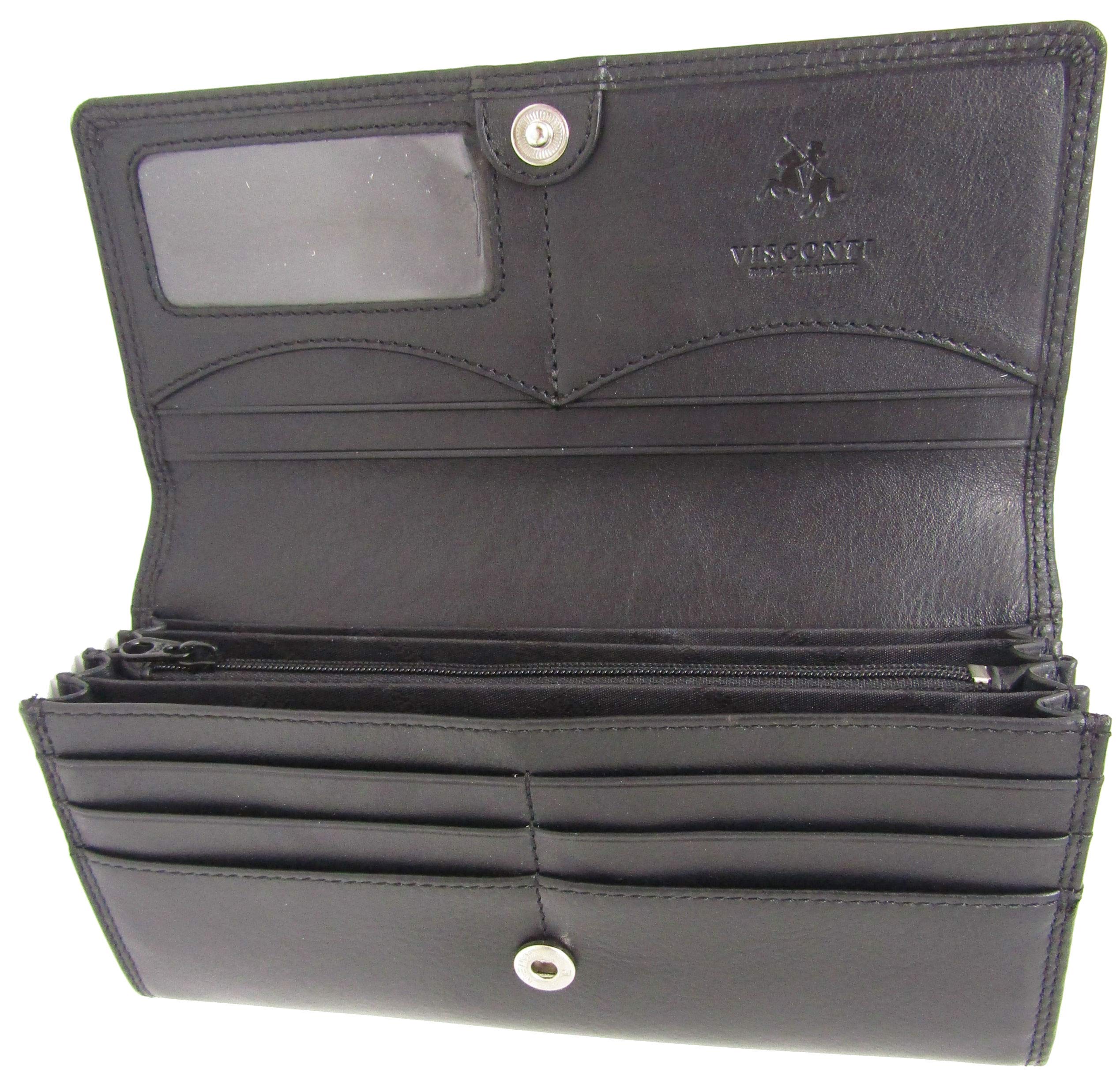 Gorgeous Visconti Buckingham Soft Leather Card Cash Coin Purse Wallet RFID Protection Gift Boxed HT35 (Black)