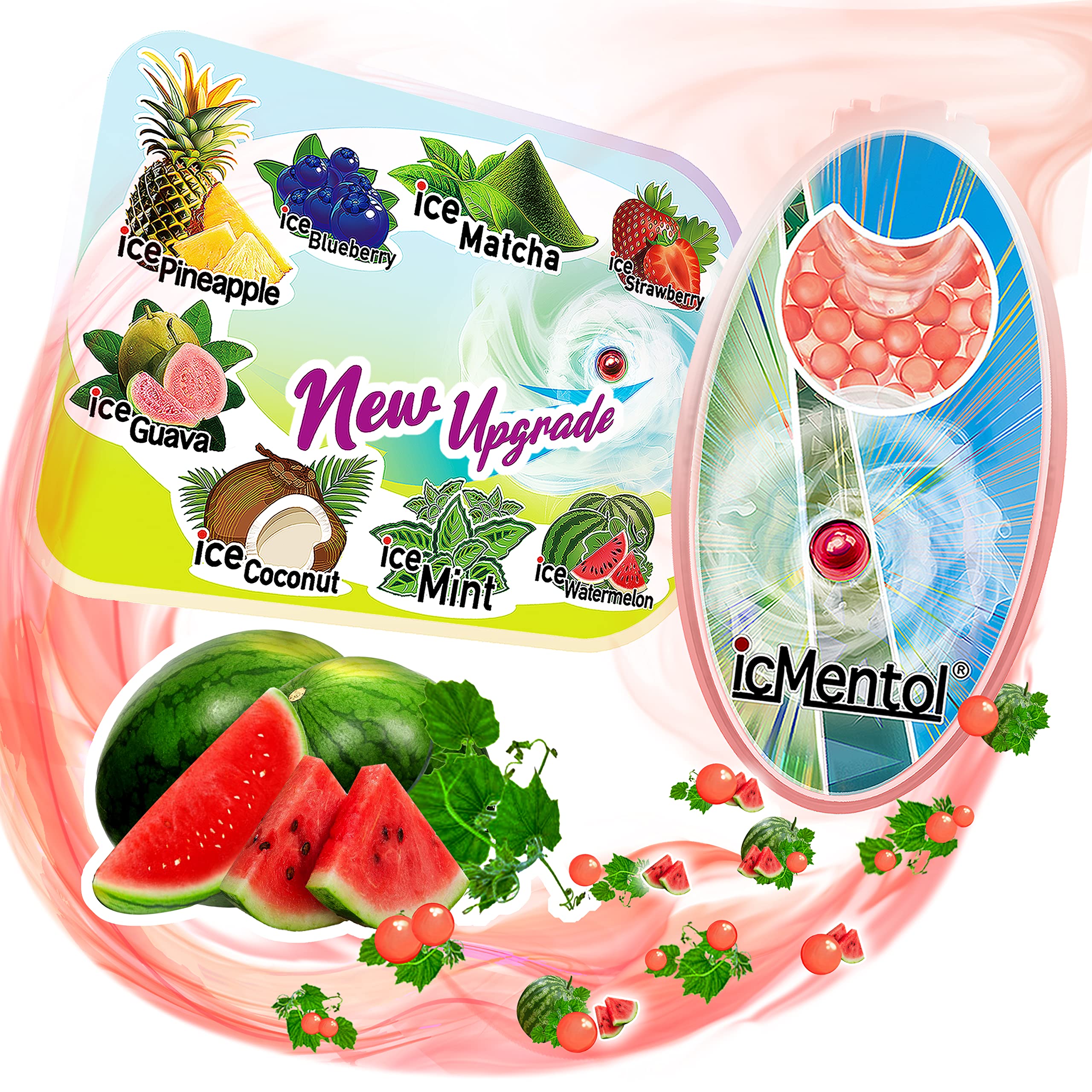 icMentol - New improvements, 100 multi-purpose menthol balls, menthol capsules, aromatic balls, scented ball (Watermelon)