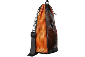 speevers New Mesh Bag for Swimming Gear - 7 Colorful Swimming Bags for Swimmers - Unisex Swim Mesh Bag for Men Women - 35L Mesh Drawstring Backpack with Handle (Xbag Light - Black/Orange)