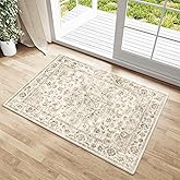 WondRg 2x3 Washable Neutral Area Rug Beige Vintage Entryway Kitchen Carpet Non-Slip Soft Low Pile Floral Indoor Small Throw Rug for Bedroom Bathroom Entrance