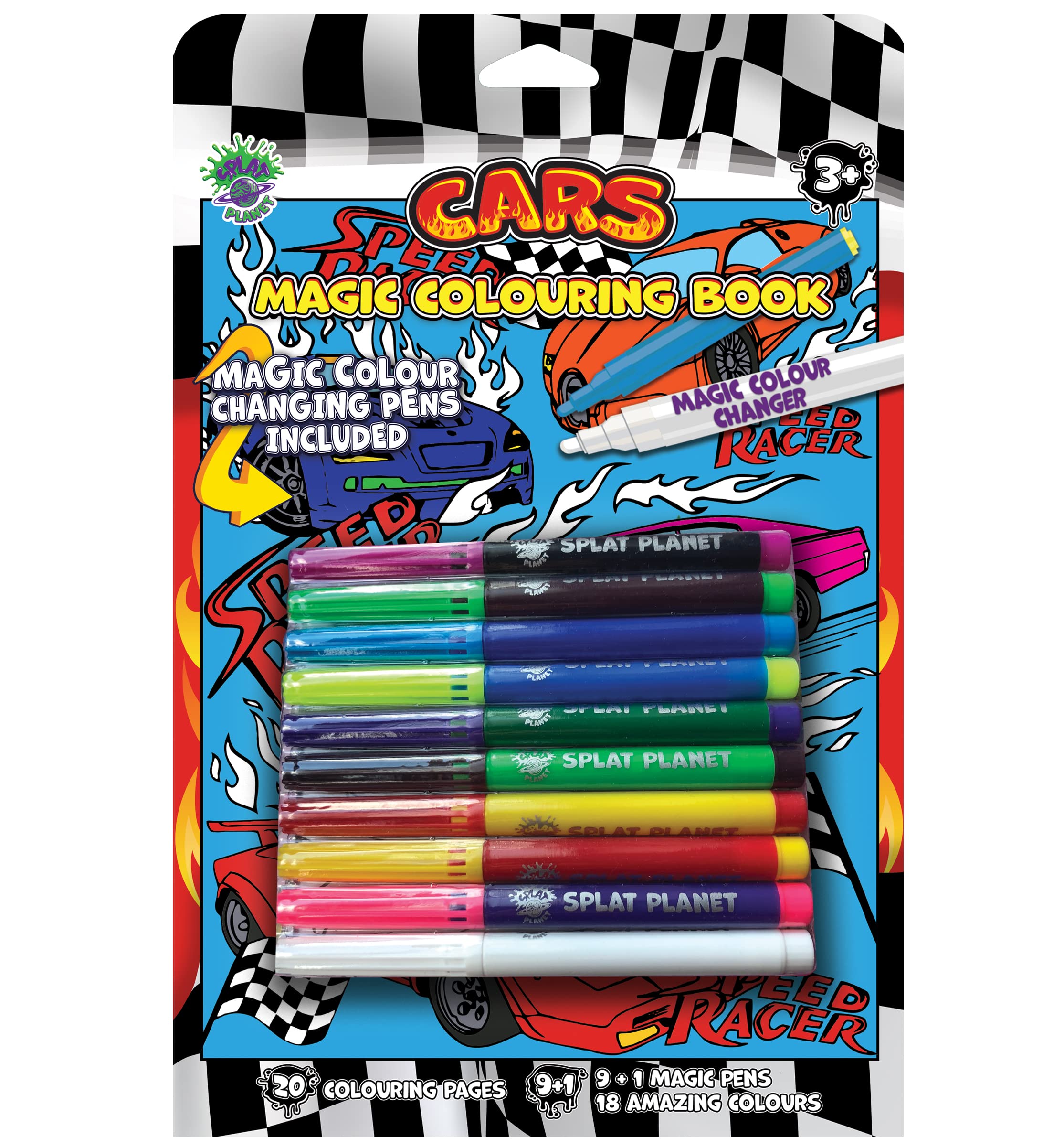 Splat Planet Magic Car colouring book with magic colour changing pens set - Magical art A4 size colouring book - Colour Changing Magic Colouring Pens Set (Car)