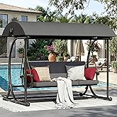 DAYAOUTDOOR Modern Patio Swing with Adjustable Canopy, 2 in 1 Porch Swing Bed with Removable Cushion, Outdoor Swing Bench with Stand, Porch Swing for Outside, Adult Yard Swing Bed, Grey