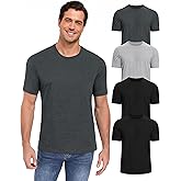Yshow Mens Classic Tees Short Sleeve Crew Neck T Shirts for Men, Cotton Blend Soft Fitted Basic T-Shirts, 4-Pack