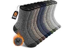 UUMIAER 5 Pairs Merino Wool Socks for Men, Thermal Wool Hiking Socks Supper Thick Winter Crew Socks (US Size 7-13)
