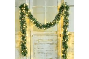 Artiflr 33 Ft Christmas Garland with 100 LED Light, Artificial Pine Garland Holiday Decor for Outdoor or Indoor Artificial Green Greenery Garland, or Fireplaces Holiday Party Decorations