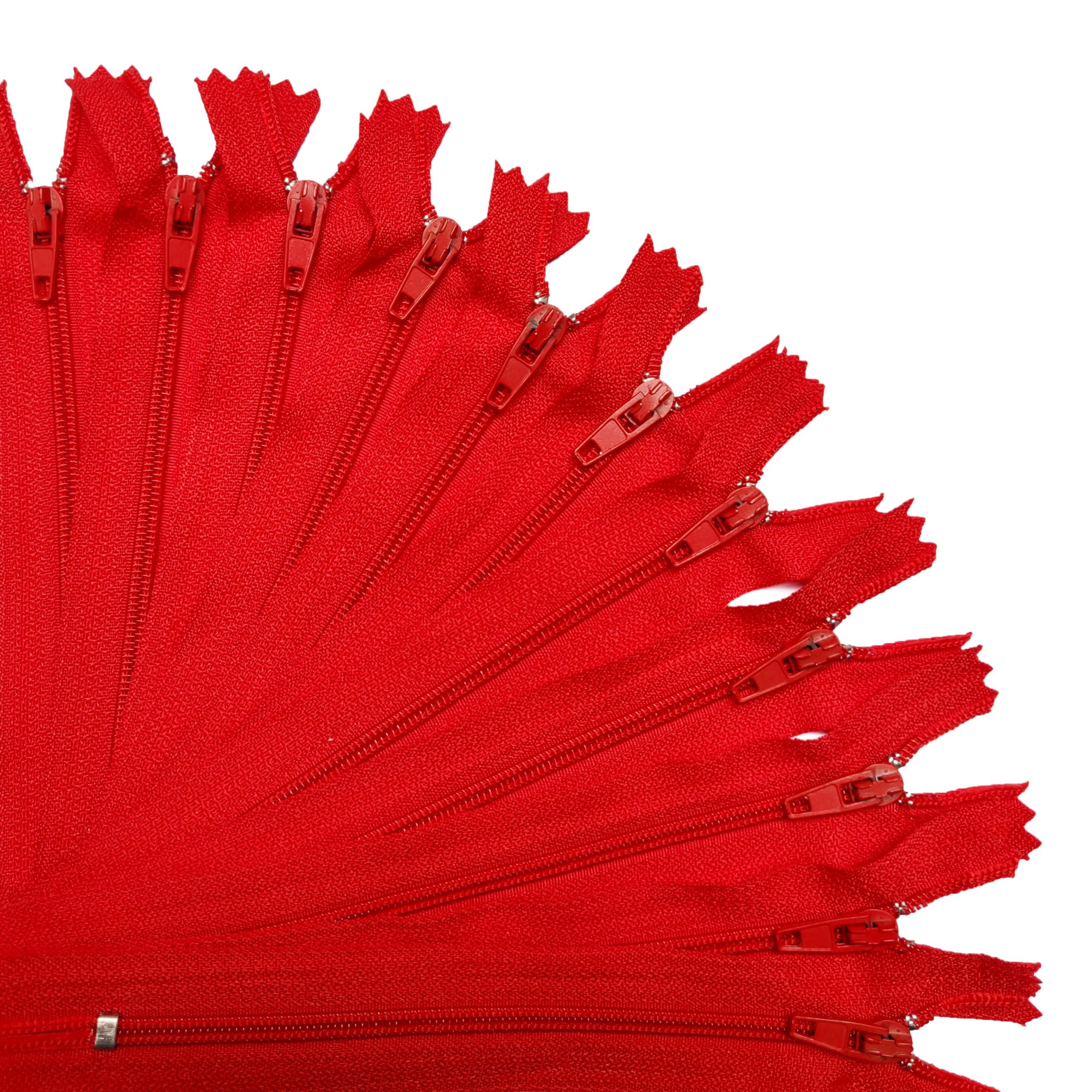KGS Zippers for Sewing Crafts | 20 Pieces per Pack | Single Color #3 Nylon Zippers for Making Bags, Pouches, Pillow Covers and Sewing Craft Projects (Red, 15 Inch (20 Pieces))