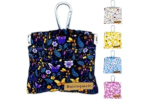 Raisingwell Dog Treat Pouch, Pocket Sized Pet Training Pouch, Cotton Fabric, Hand Free Purple Flower Dog Walking Bag with Carabiner, Self-Closing Pet Feed Snack Reward, for Puppy Travel or Outdoor Use