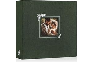 Lanpn Scrapbook Photo Album 12x12, Linen Window Design Cover Top Load 3 Ring Folder Binder Photobook Photo Book 12 x 12 inch with 30 Plastic Sleeves 60 Pages Green