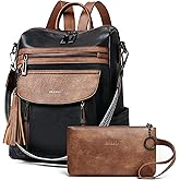 Shrrie Backpack Purse for Women Fashion Leather Backpack Purse Designer Travel Backpack Convertible Shoulder Bag with Wristlet