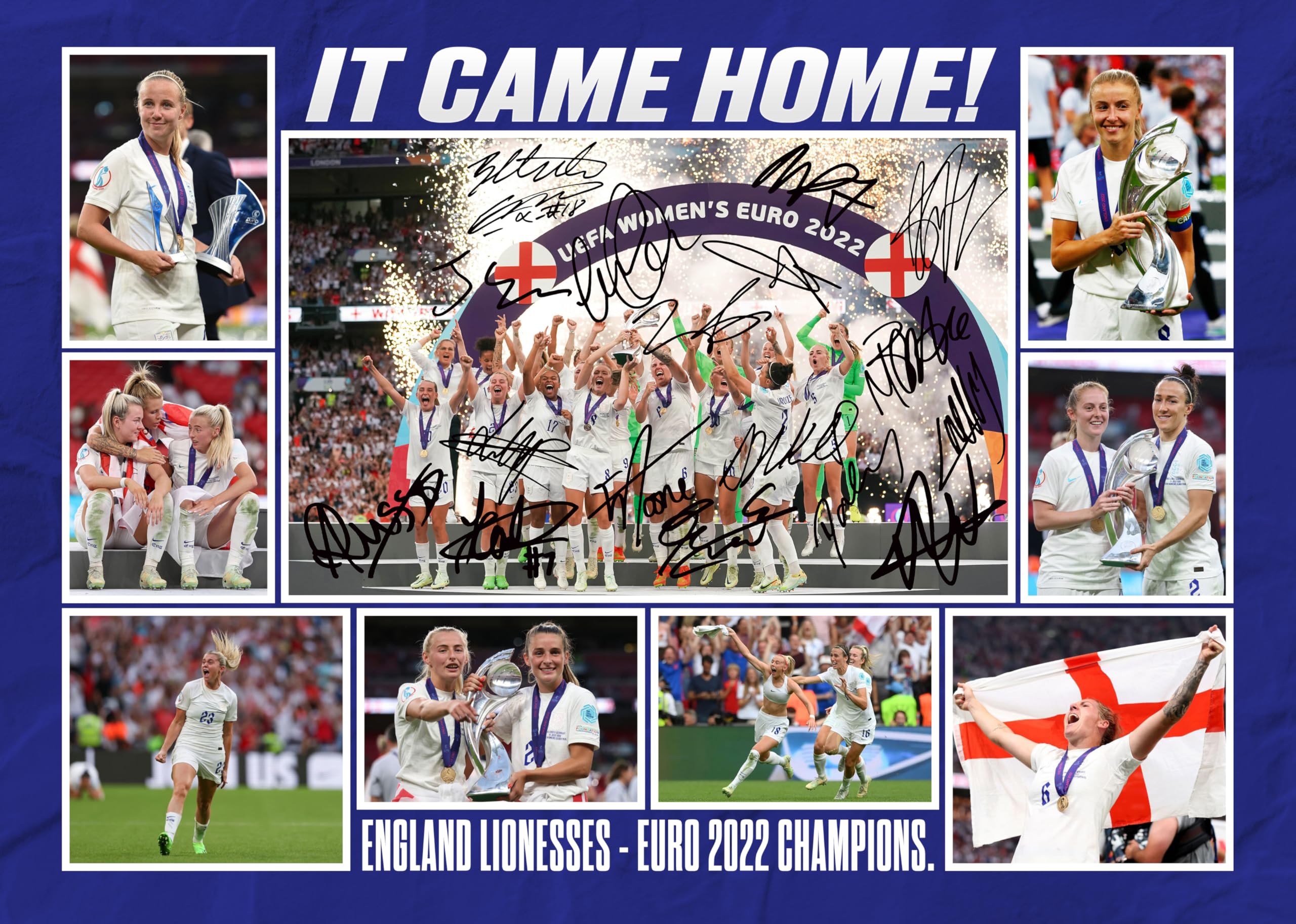 RJR PRINTS England Lionesses ' It Came Home! ' 2022 Womens European Champions Team Player Multi Signed A4 Montage Photo Print Pre Printed Signature Autograph Football Gift