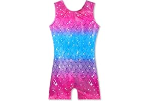 TENVDA Gymnastics Leotards for Girls 2-12 Years Old Sparkly Multicolor Kids Tumbling Biketards Unitard