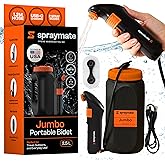 Portable Bidet for Travel & Camping – Electric High Pressure Rechargeable Bidet for Women & Men | 2.5L Bottle | 1300ML/Min Flow | USB-C | 1600mAh Battery | USA Brand – Spray Mate Jumbo (Black)