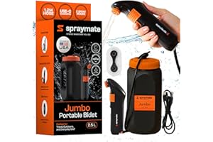SPRAYMATE Portable Bidet for Travel – Electric High Pressure Rechargeable Bidet for Women & Men | 2.5L Bottle | 1300ML/Min Flow | USB-C | 1600mAh Battery | USA Brand – Spray Mate Jumbo