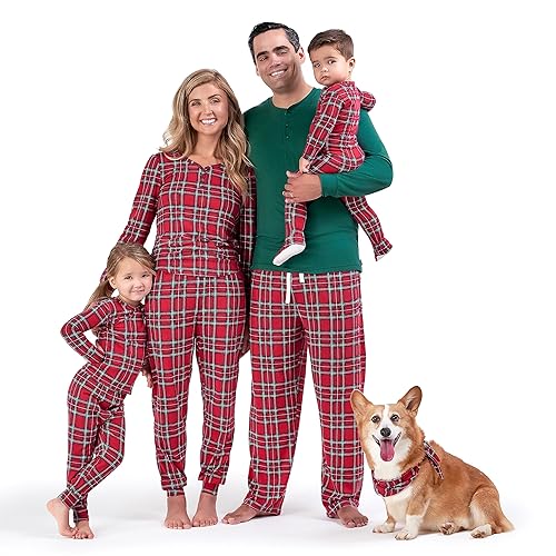 Gerber Holiday Family Matching Pajamas, Men's 2-Piece, Red Stewart Plaid, Small