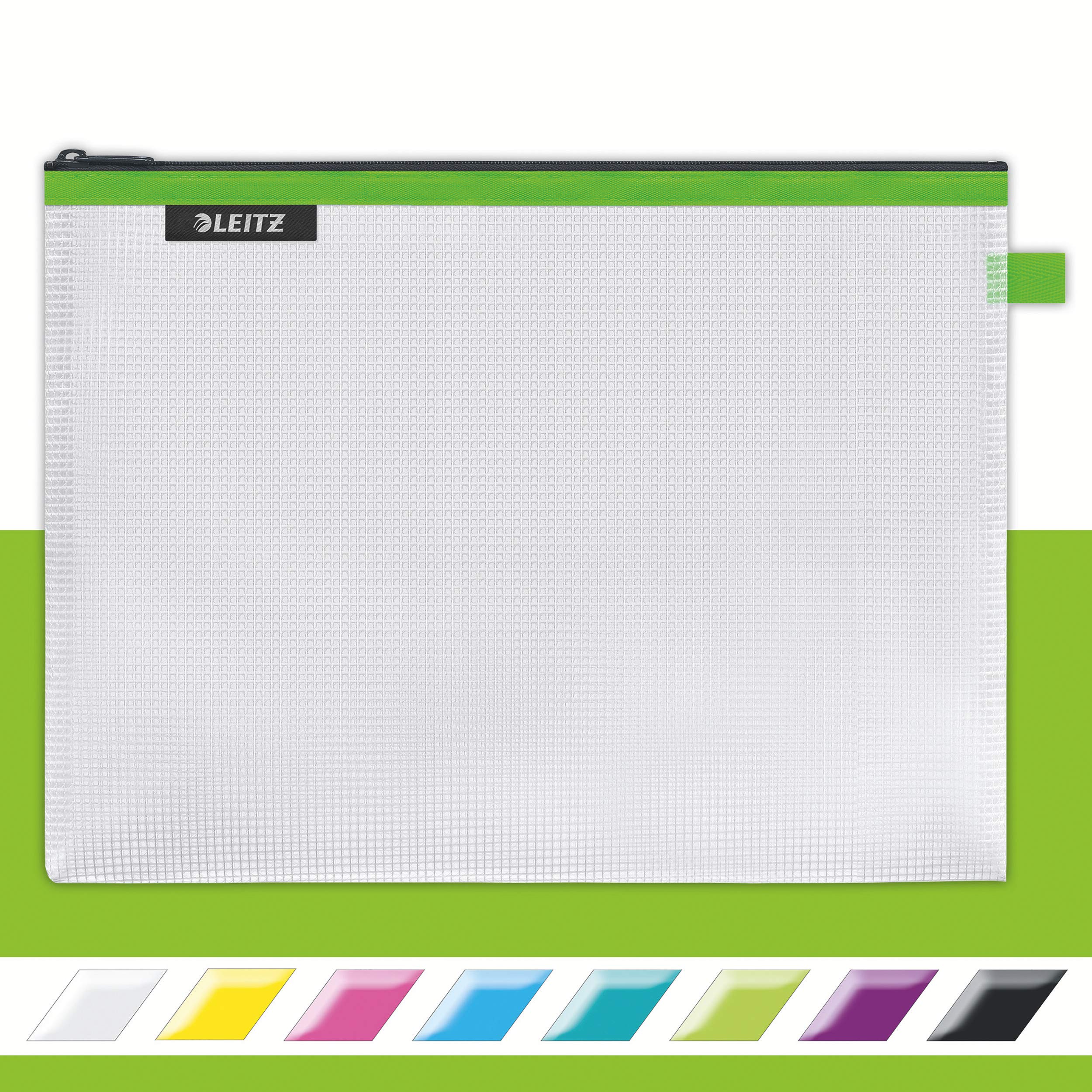 Leitz Wow Travel Pouch, Water Resistant, Translucent, Ideal for Visible Storage and Organisation, Large (A4) - Green