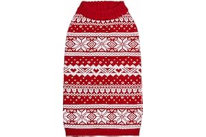 Blueberry Pet Ugly Christmas Snowflake Dog Sweater Mockneck Holiday Fair Isle Family Matching Clothes for Dog, Red, Back Length 20", Warm Winter Outfit for Large Dogs