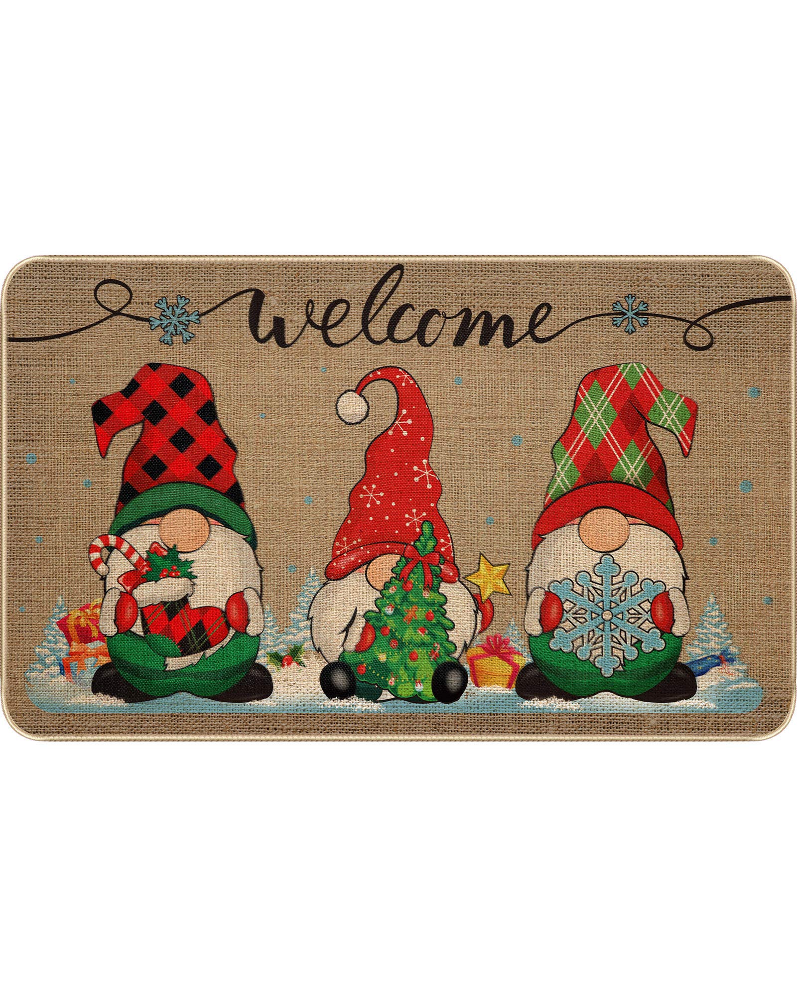 Christmas Mats Gnome Doormat Christmas Welcome Floor Doormat Xmas Gnome Decorative Mat Non Slip and Washable Winter Rubber Santa Snowflakes Door Mat for Outdoor Indoor 28 x 17 Inch (Classic Style)