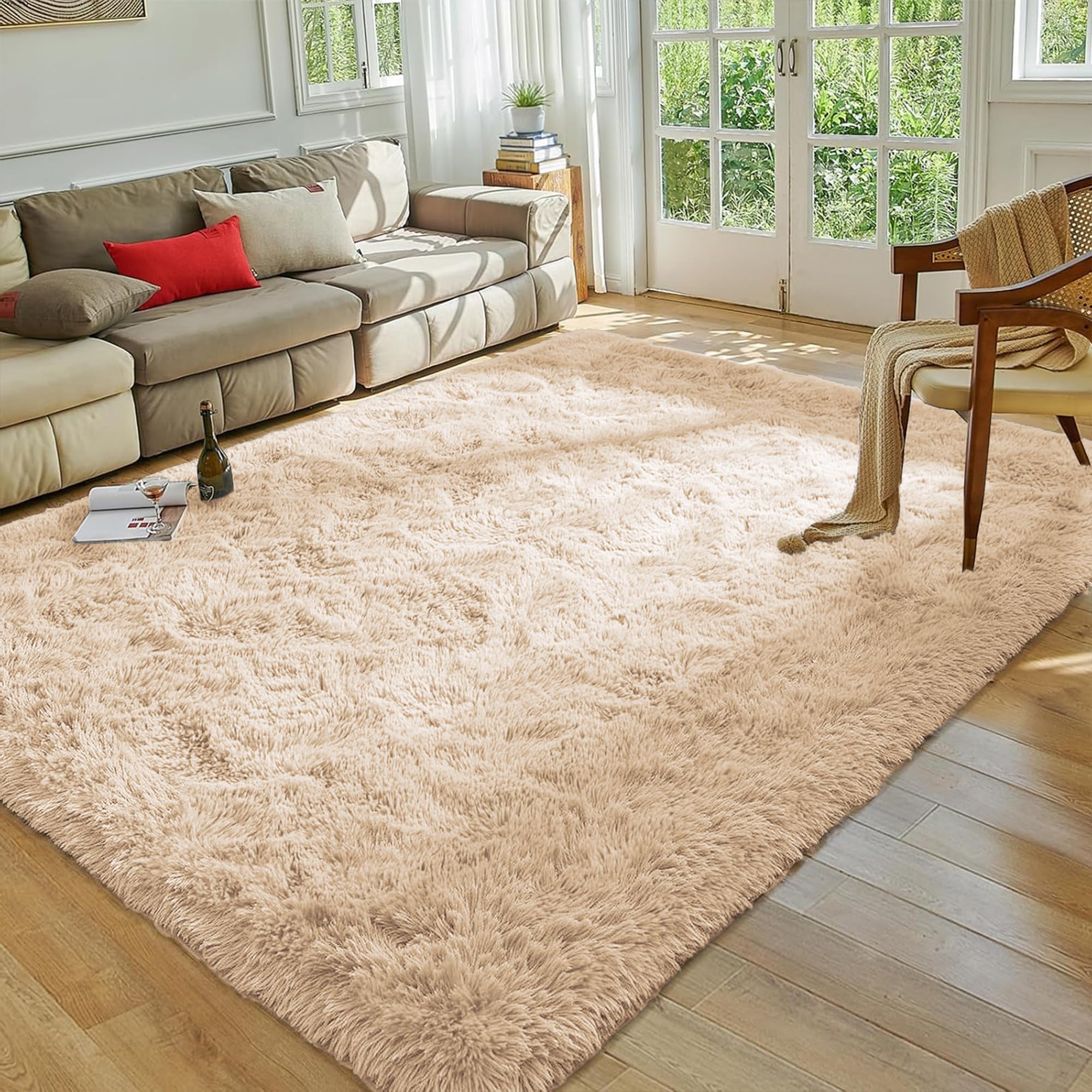 MOONLIGHT20015 Rugs Living Room 120 x 170 – Fluffy Beige Area Rugs for Bedroom – Super Soft Large Shaggy Pile Non Slip Non-Shedding Rug – Modern Plush Carpet for Lounge