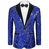 Cacycasa Men's Daily wear Wedding Prom Party Sequined Tuxedo Suit Jacket Blazers