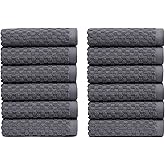 COTTON CRAFT Euro Spa Waffle Wash Cloth - Set of 12 Luxury Pure Ringspun Cotton Waffle Weave Bathroom Face Towel - Everyday Absorbent Hotel Gym Shower Beach Kitchen Travel Dorm - 12x12 inches - Grey