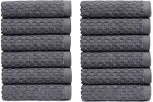 COTTON CRAFT Euro Spa Waffle Wash Cloth - Set of 12 Luxury Pure Ringspun Cotton Waffle Weave Bathroom Face Towel - Everyday Absorbent Hotel Gym Shower Beach Kitchen Travel Dorm - 12x12 inches - Grey