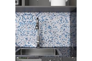 BeNice Peel and Stick Backsplash Kitchen Tiles,Stick on Backsplash Peel and Stick Mosaic Tiles Penny Hexagon Backsplash Small Tiles Metal Backsplash(5PCS,Blue)