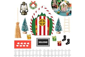 Haooryx Christmas Elf Garden Miniatures - 16Pcs Christmas Wooden Miniature Magic Fairy Doors Decoration Kit Elf Magic Door Wall Fairies Xmas Winter Xmas New Year Decor(Dripping Snow Doorframe)