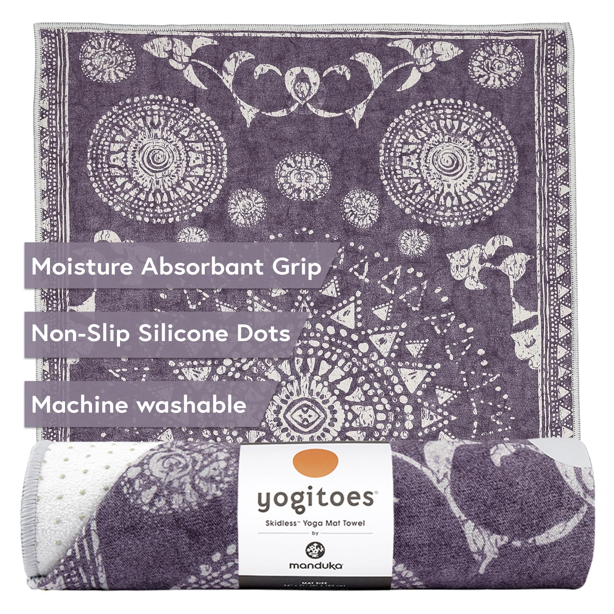 Manduka Yogitoes Hot Yoga Mat Towel - 71" | Moisture Activated Grip | Patented Silicone Nubs | Highly Absorbent, Durable & Easy Care | Made from Recycled Materials | 71 x 24 Inches