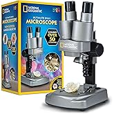 National Geographic Dual LED Microscope Science Kit for Kids Ages 8-12 | Dual LED Illumination, 10 Prepared Slides, 10 Blank Slides, 50+ Pieces, Biology Experiments, STEM Learning, Birthday Gift