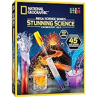 NATIONAL GEOGRAPHIC Stunning Chemistry Set - Mega Science Kit with 45 Easy Experiments- Make a Volcano and Launch a Rocket, S