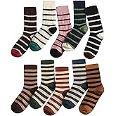 Syhood 10 Pairs Retro Striped Socks Breathable Moisture Absorbent Cute Socks Colorful Athletic Crew Women All-season Womens 10 Styles