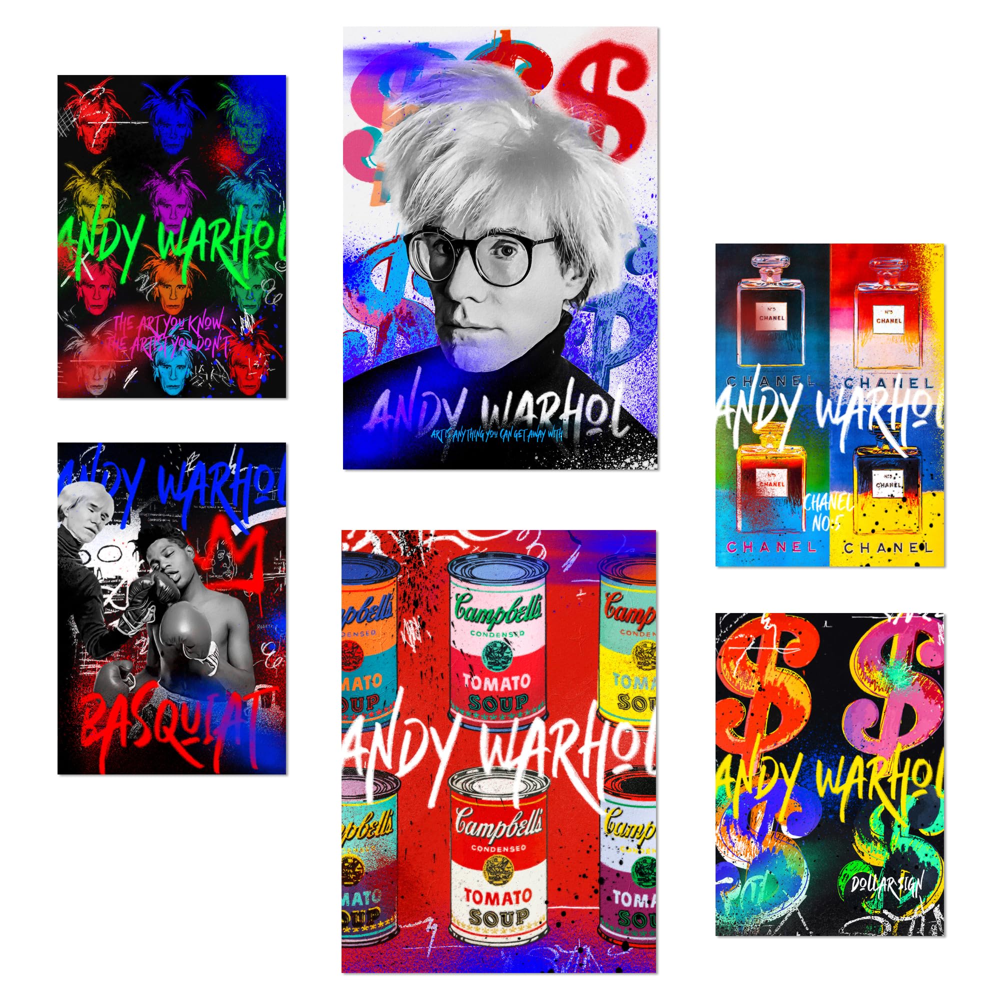 Nacnic Set of 6 Iconic Andy Warhol Grafitti Pop Posters with design illustration to decorate the walls of home. Rooms, office, shop, business. A3 and A4 size. Frameless.